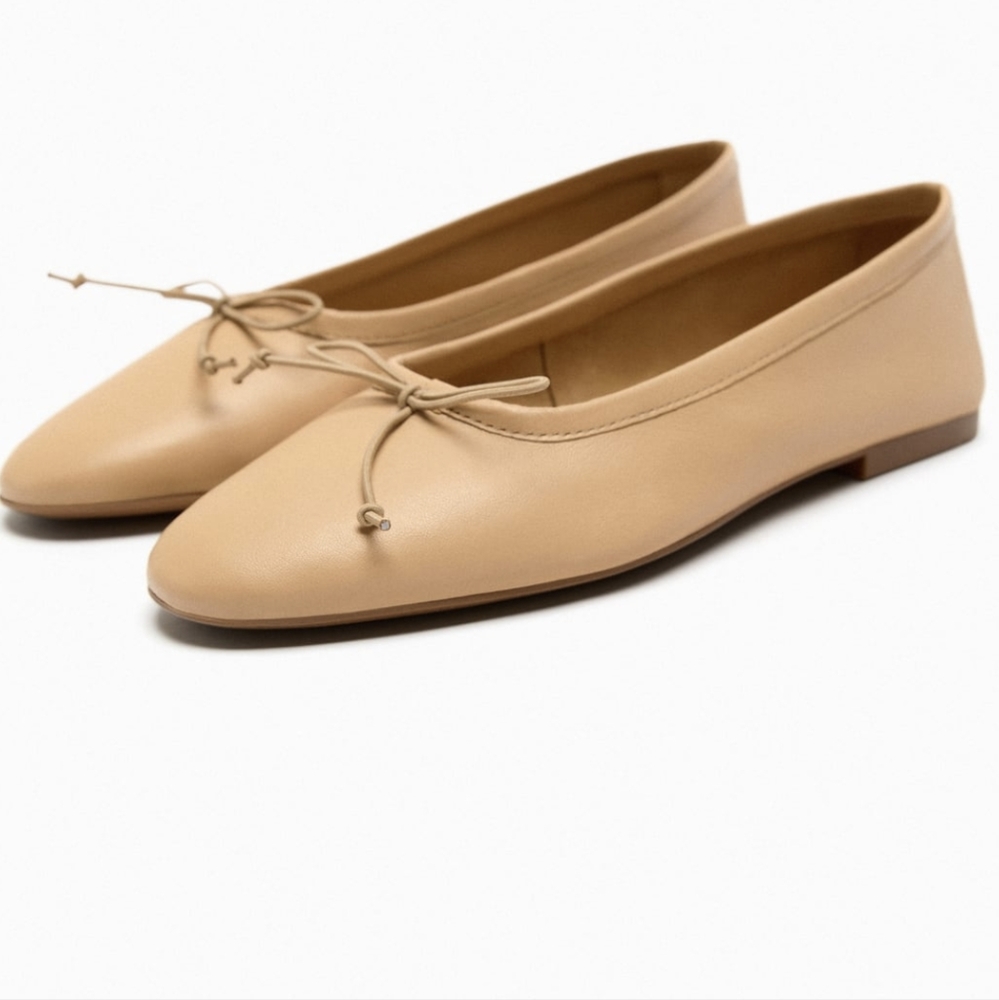 NWT Zara Tan leather ballet flats